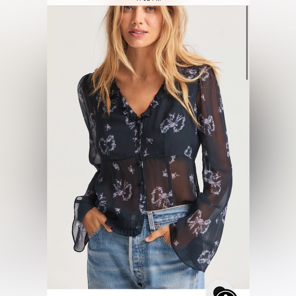 LoveShackFancy - Pixie Blouse in Blue Heron - S - NWTags